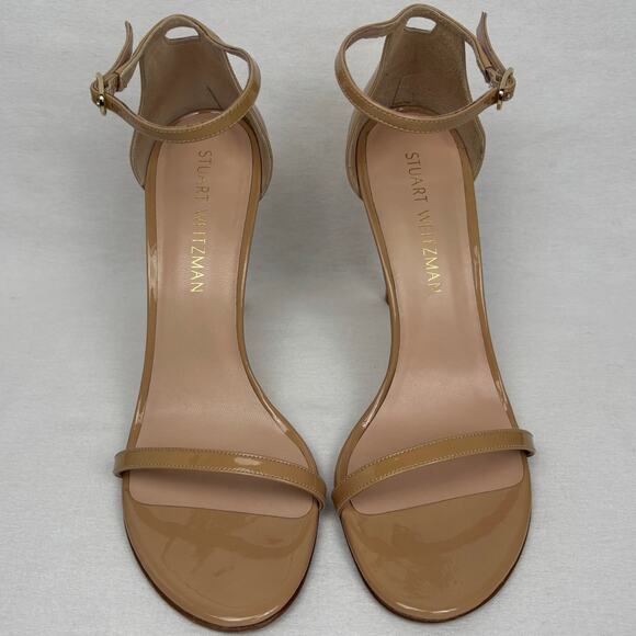 Stuart Weitzman Nudistsong Stiletto Ankle Wrap patent Leather Heels 8.5 Nude - Picture 10 of 12